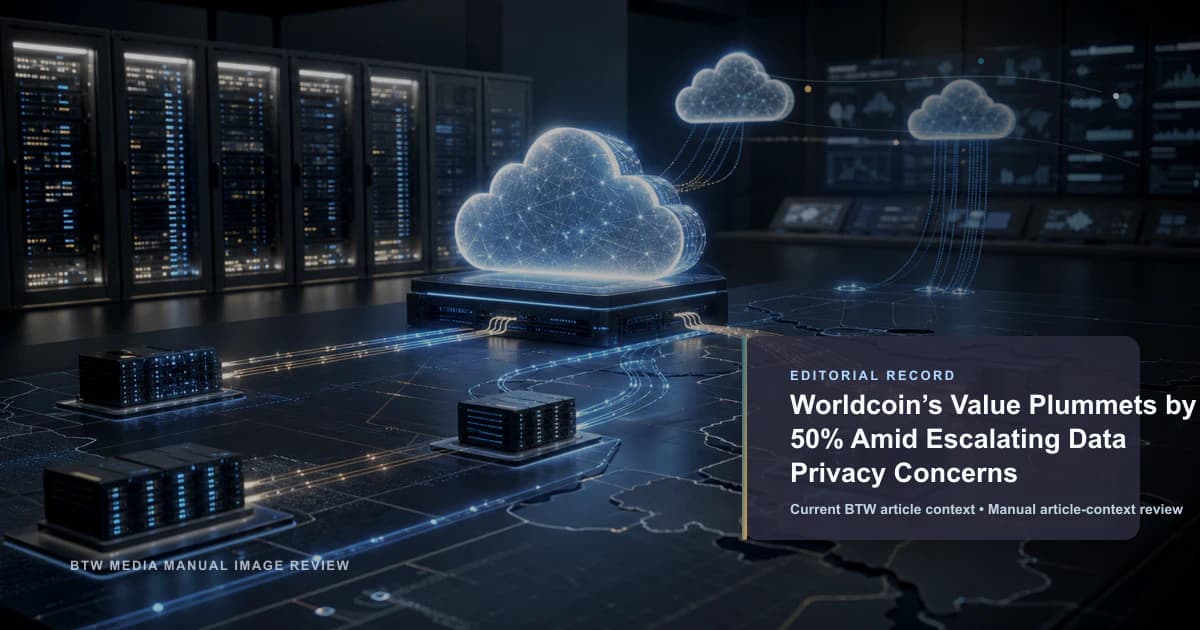 Worldcoin’s Value Plummets by 50% Amid Escalating Data Privacy Concerns reviewed editorial briefing visual