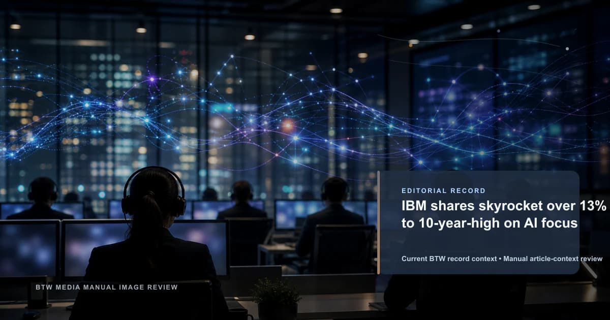 IBM shares skyrocket over 13% to 10-year-high on AI focus reviewed editorial briefing visual
