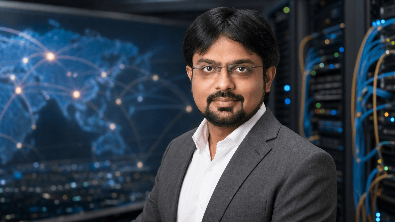 AI-generated editorial portrait of Aayush Barot based on a public profile photo