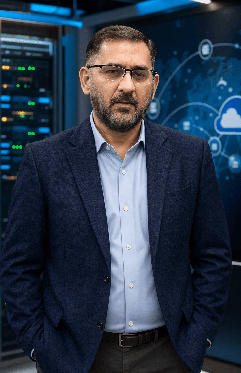 AI-generated editorial portrait of Ajit Gokhale based on a public profile photo
