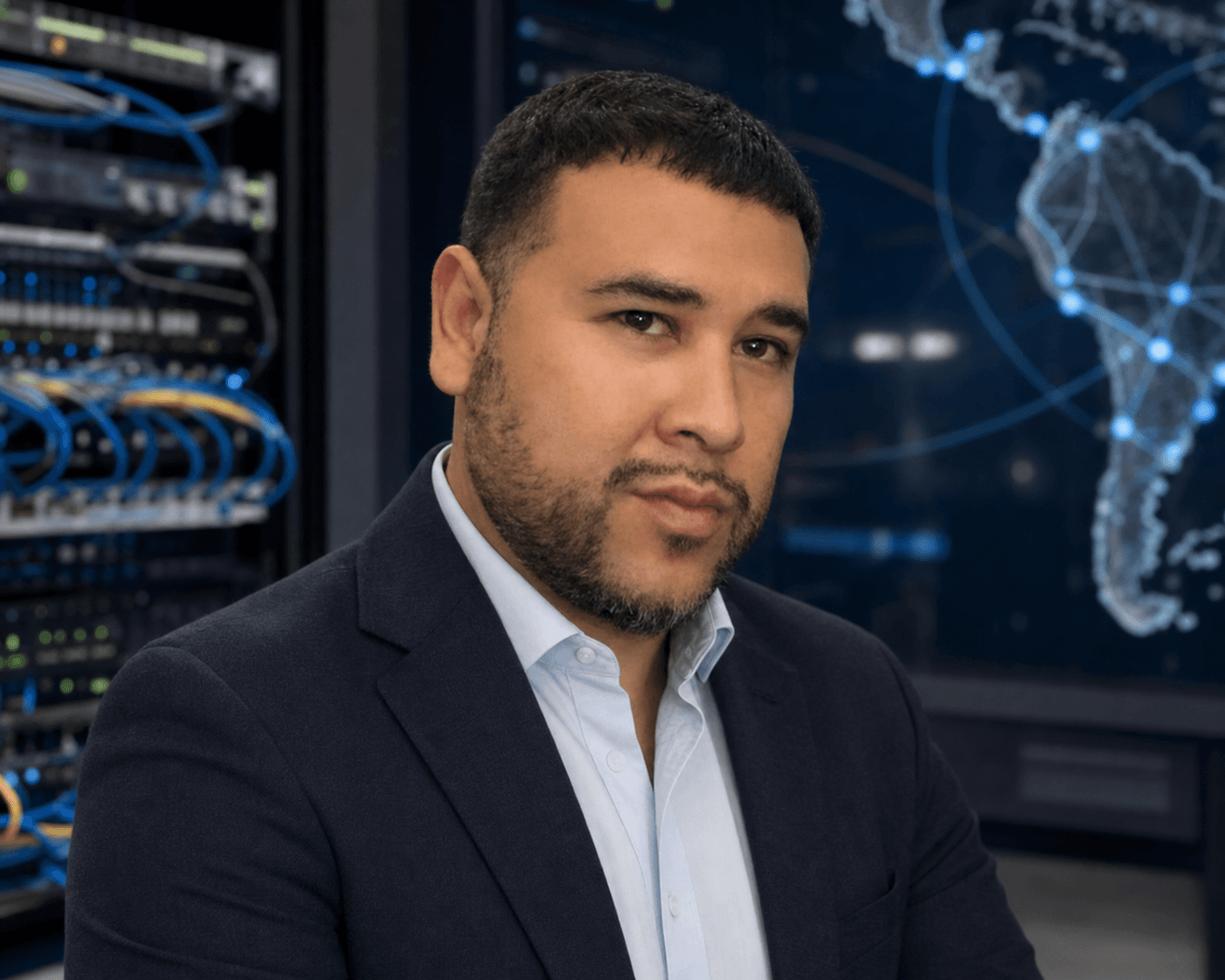 AI-generated editorial portrait of Aldo Garcia based on a public profile photo