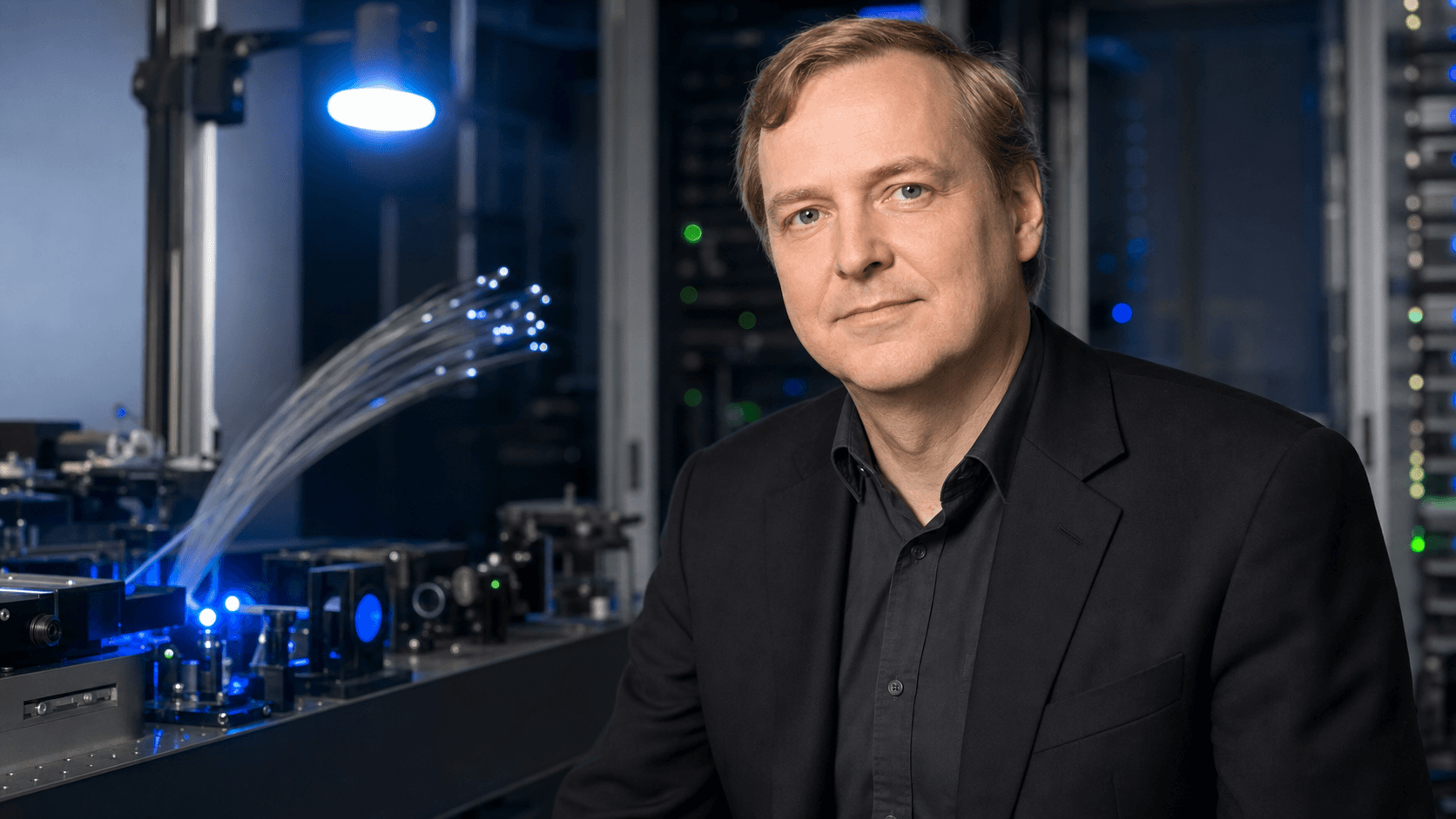 AI-generated editorial portrait of Harald Haas based on a public profile photo