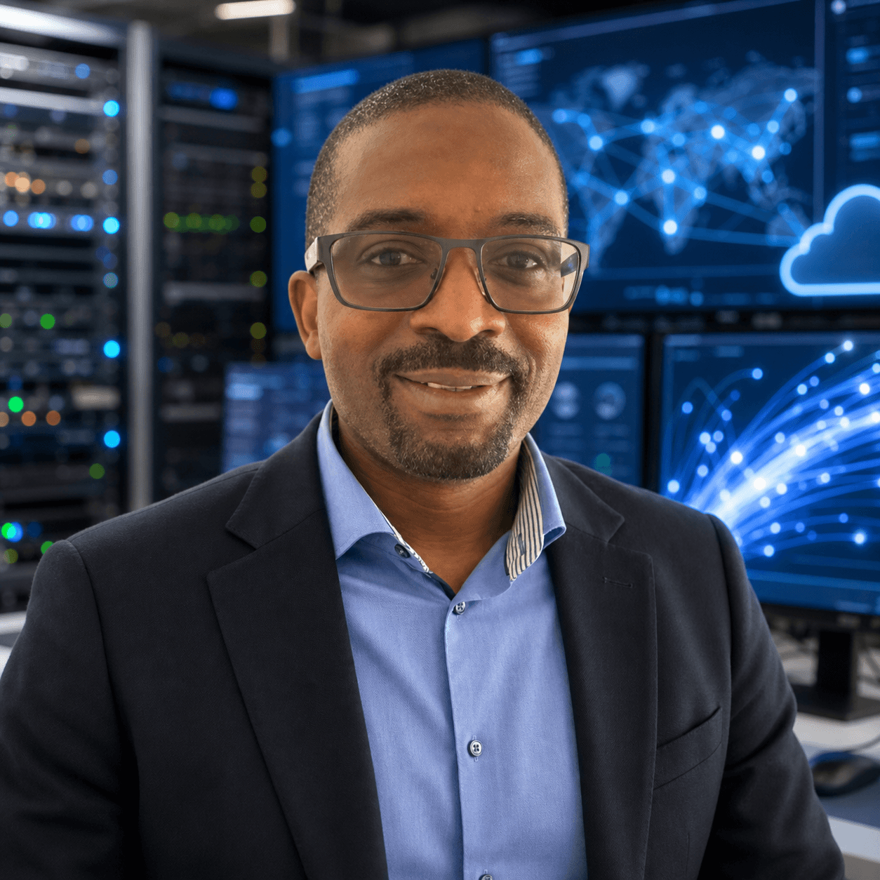 AI-generated editorial portrait of Karim Sani Ntieche based on a public profile photo