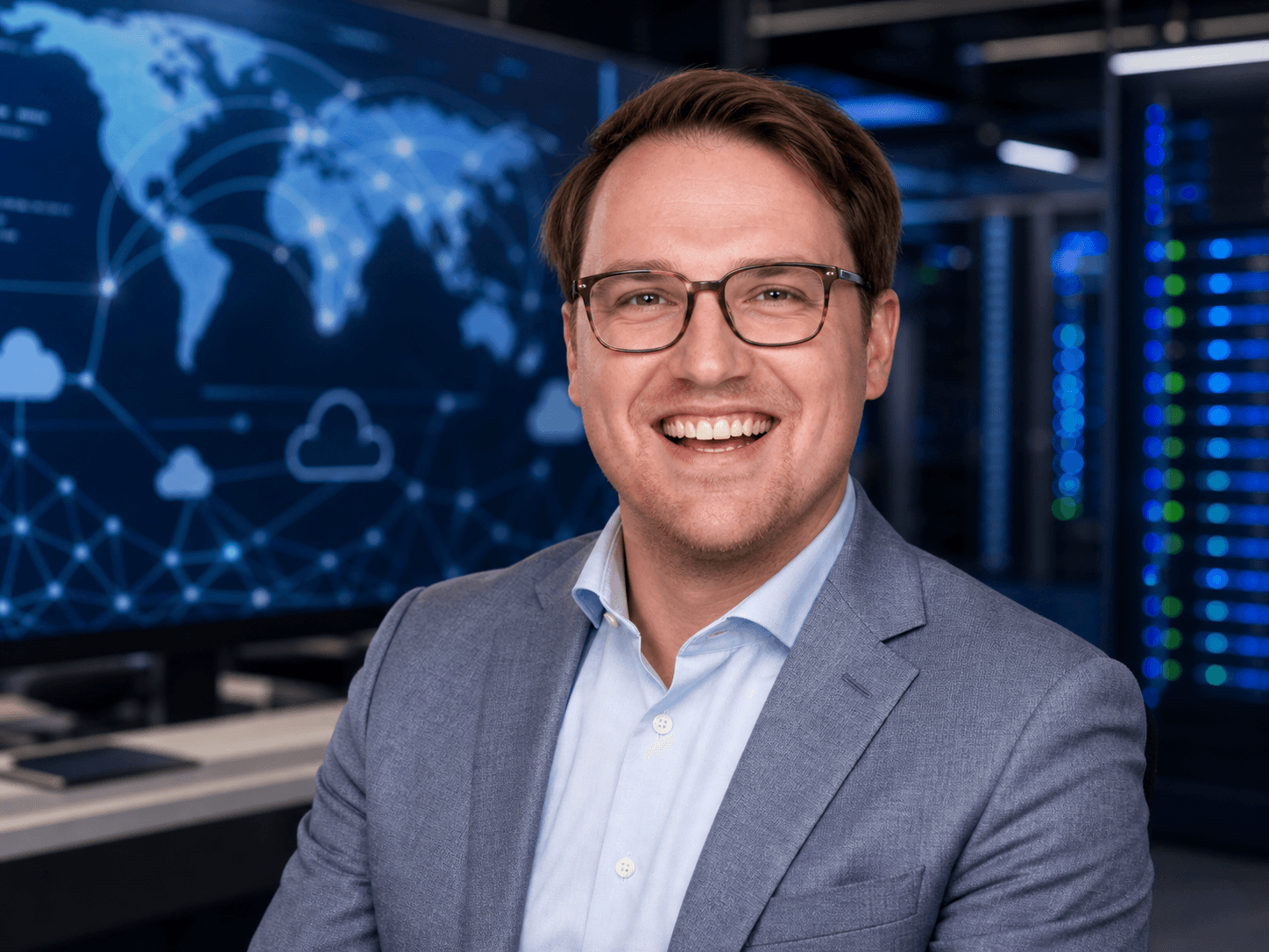 AI-generated editorial portrait of Lennart Dreves based on a public Openprovider customer-story image