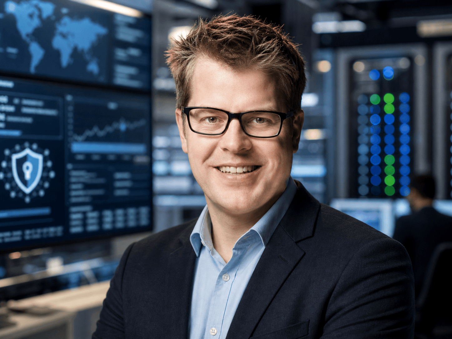 AI-generated editorial portrait of Julian Knoebel based on a public Layer7 Solutions profile photo