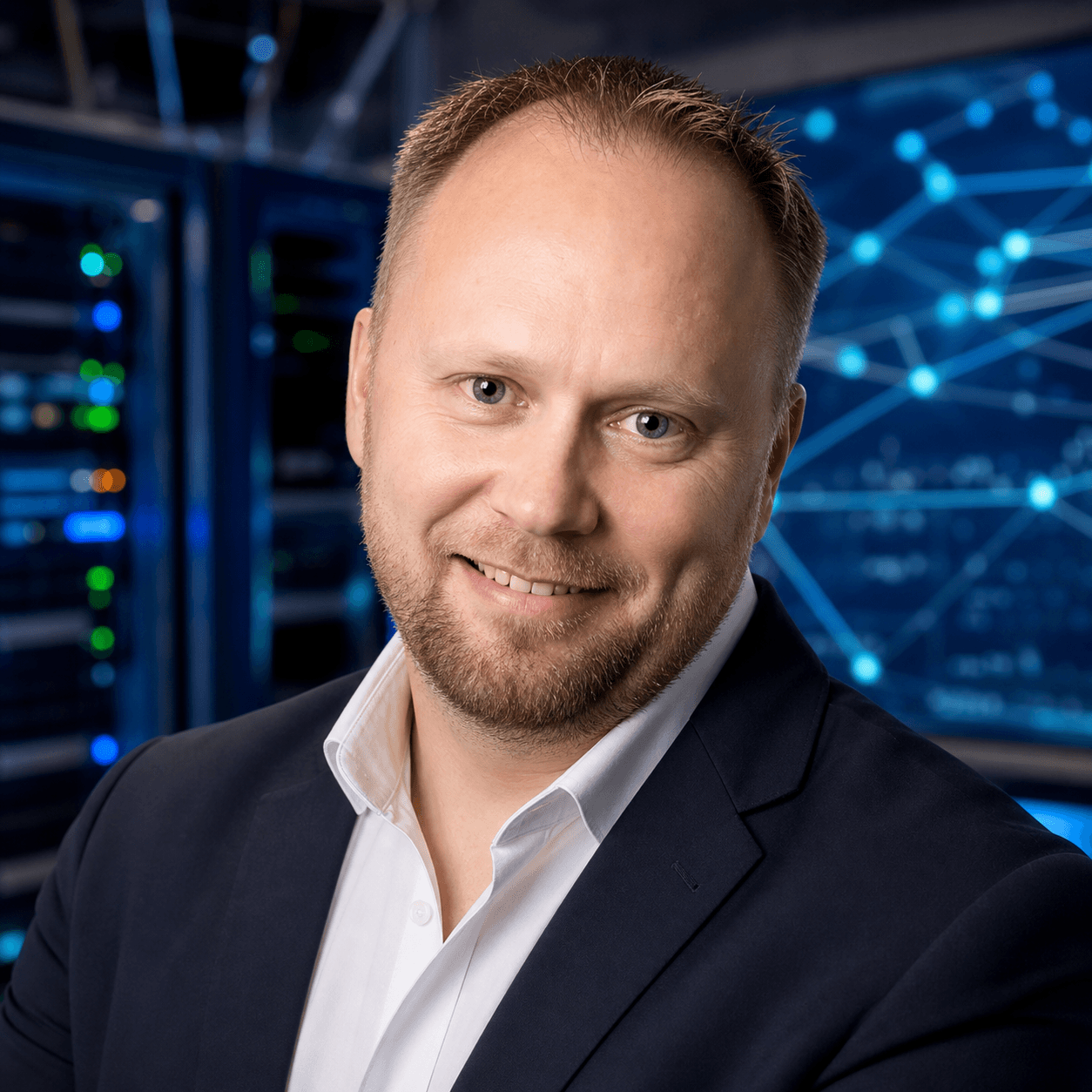 AI-generated editorial portrait of Mattias Lindstrom based on a public profile photo