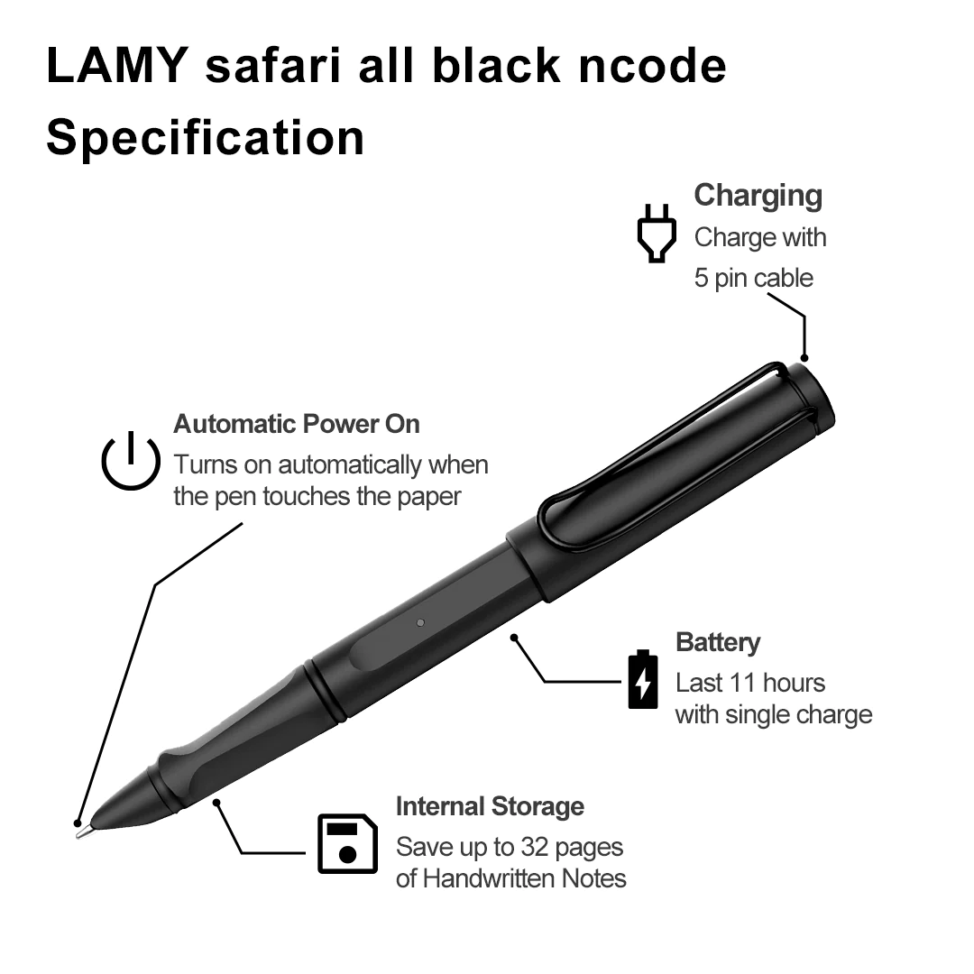 Neo-Smartpens-[Pen-with-Journal]-LAMY-Safari-All-Black-Ncode-Bundle
