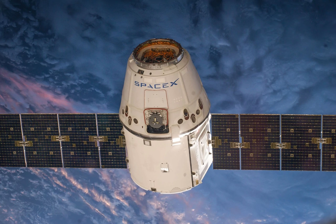 A-photo-of-a-satellite-in-space-marked-SpaceX
