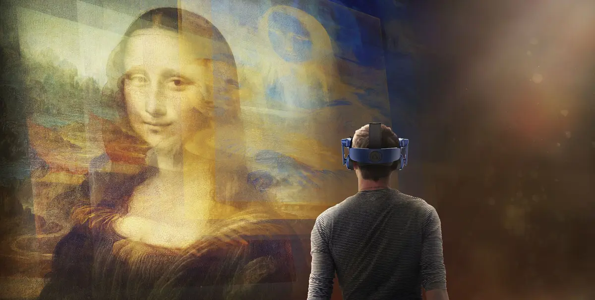 A visualisation of Mona Lisa: Beyond the Glass at the Louvre, which coincides with the museum’s Leonardo show