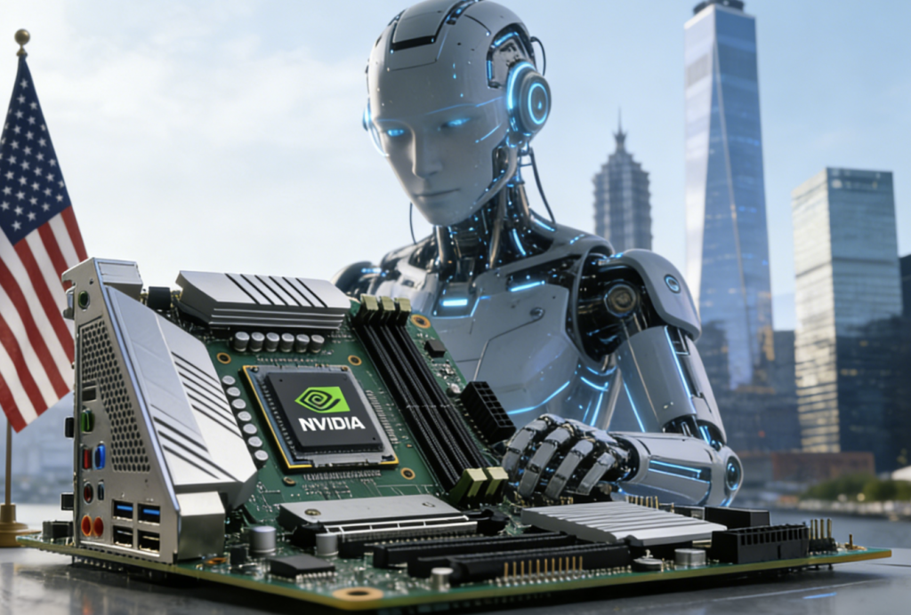 Conceptual graphic depicting the US government’s approval of Nvidia chip exports to China