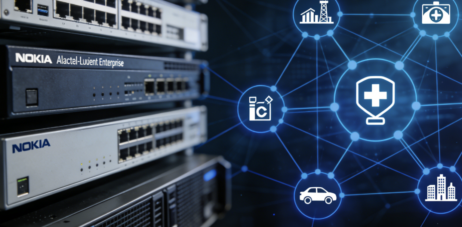Nokia and Alcatel-Lucent Enterprise roll out hybrid network blueprints for industry sectors Abstract tech artwork depicting the collaborative hybrid network blueprints from Nokia and Alcatel-Lucent Enterprise